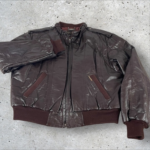 Vintage Members Only Leather Jacket Mens 46 Burgundy Brown Genuine